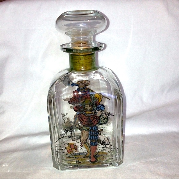 Vintage Italian glass carafe decanter bottle, hand painted, cork/glass stopper - Picture 3 of 10
